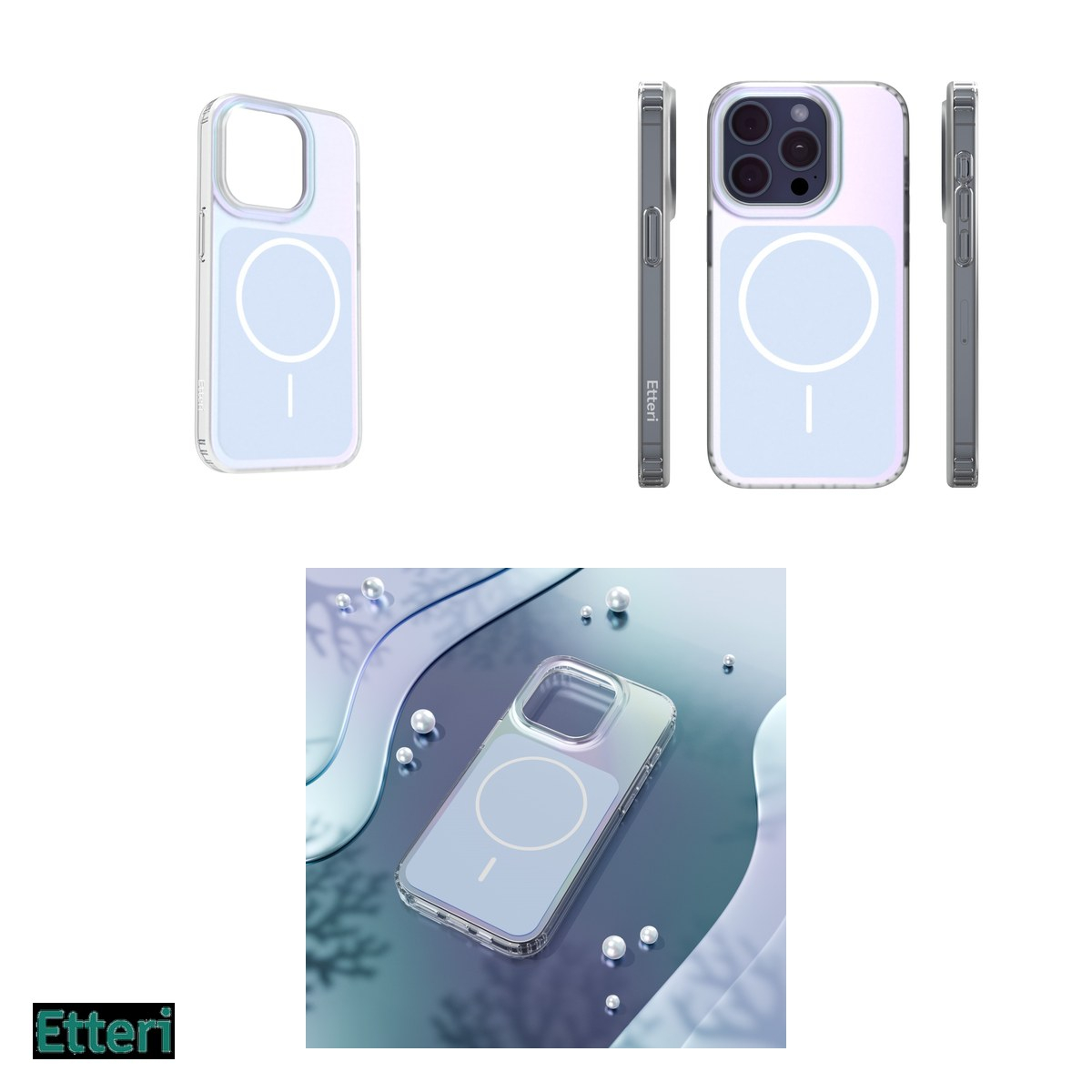 Husa Etteri Hidden Pearl pentru Apple iPhone 15 Pro, Carcasa magnetica, Albastru deschis [8]