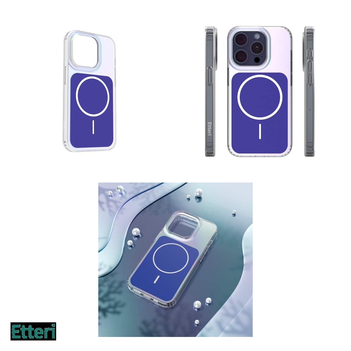 Husa Etteri Hidden Pearl pentru Apple iPhone 15 Pro, Carcasa magnetica, Albastru inchis [8]