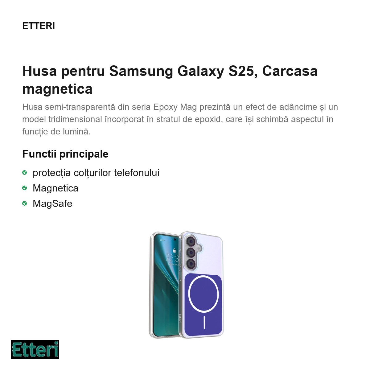 Husa Etteri Hidden Pearl pentru Samsung Galaxy S25, Carcasa magnetica, Albastru inchis [2]