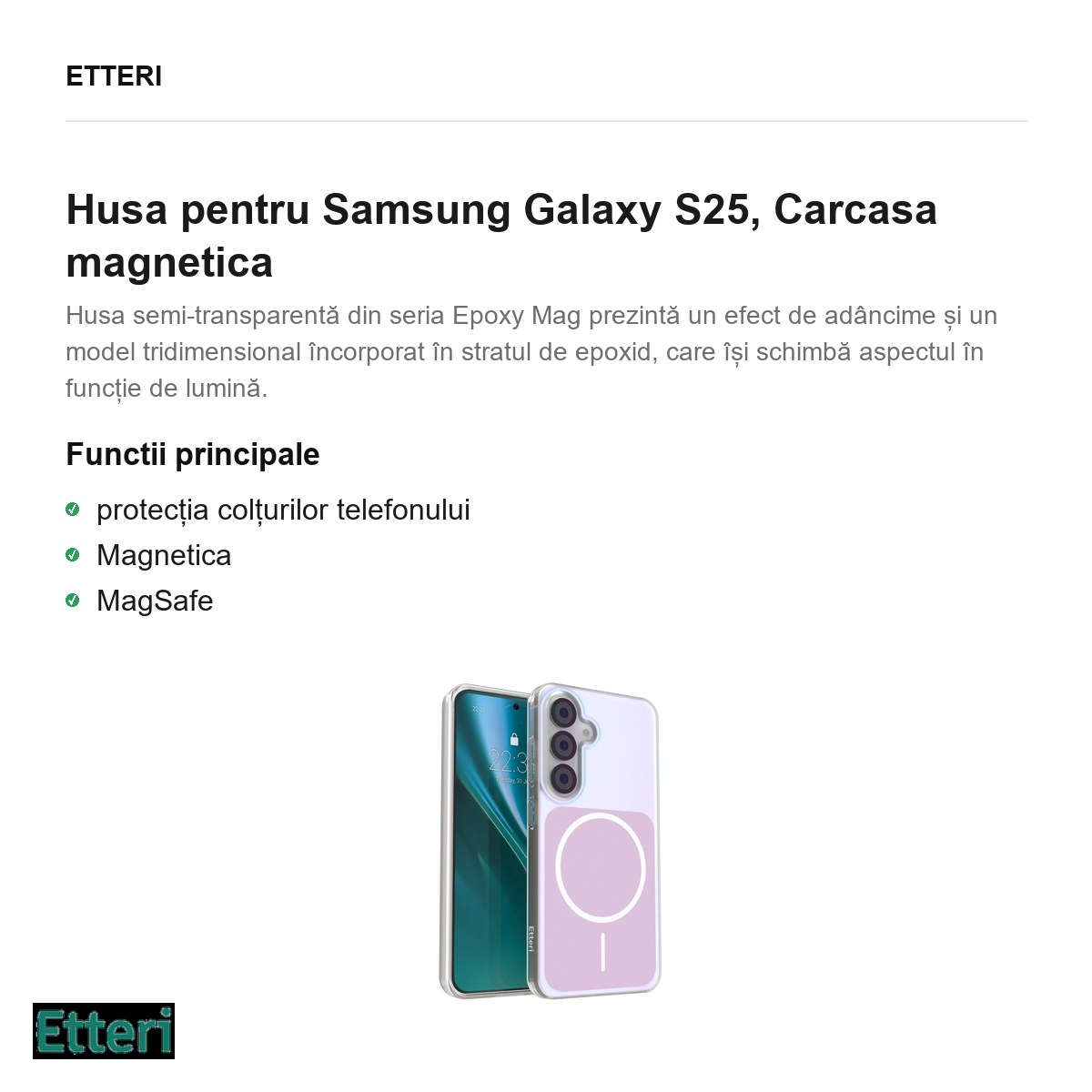 Husa Etteri Hidden Pearl pentru Samsung Galaxy S25, Carcasa magnetica, Roz [2]
