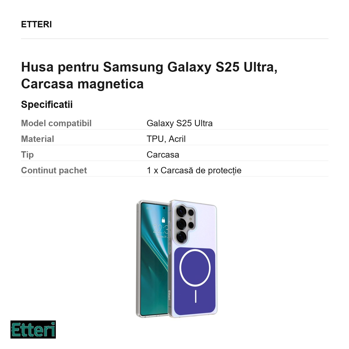 Husa Etteri Hidden Pearl pentru Samsung Galaxy S25 Ultra, Carcasa magnetica, Albastru inchis [3]