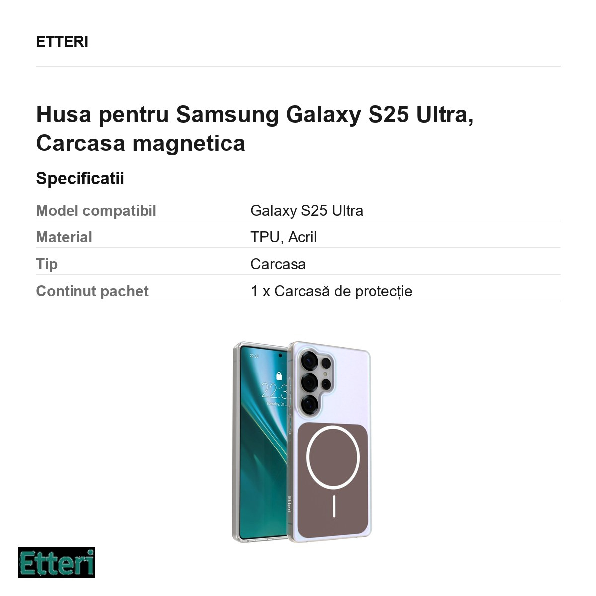 Husa Etteri Hidden Pearl pentru Samsung Galaxy S25 Ultra, Carcasa magnetica, Maro [3]