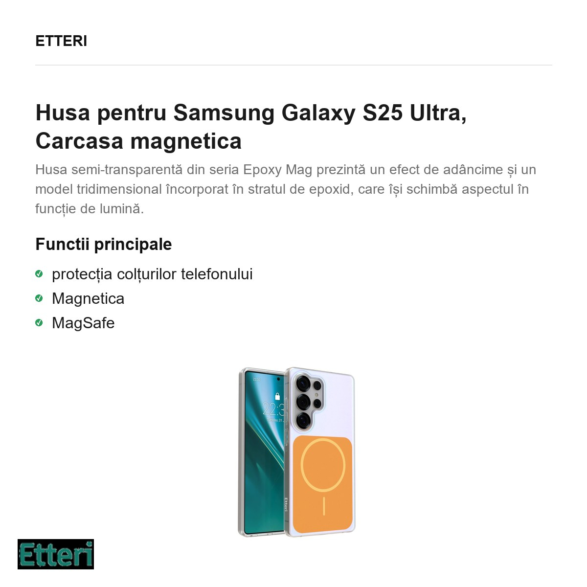 Husa Etteri Hidden Pearl pentru Samsung Galaxy S25 Ultra, Carcasa magnetica, Portocaliu [2]