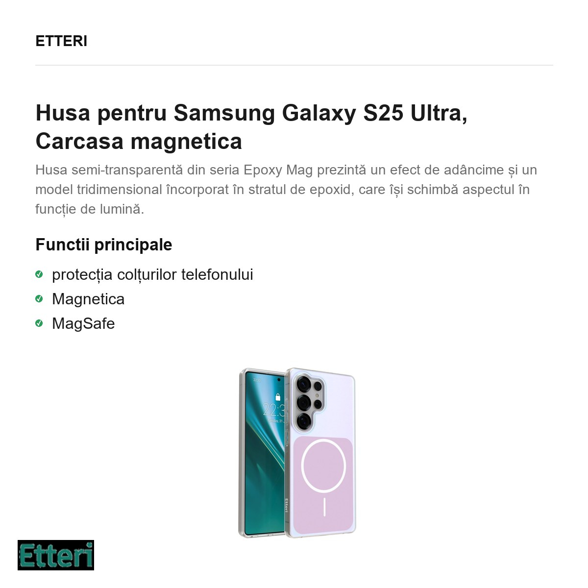 Husa Etteri Hidden Pearl pentru Samsung Galaxy S25 Ultra, Carcasa magnetica, Roz [2]