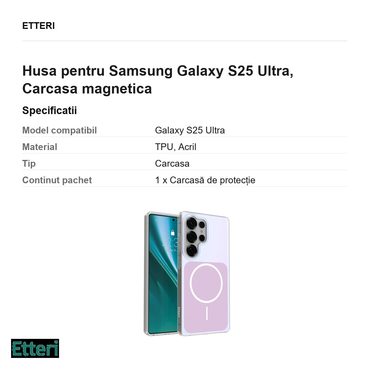 Husa Etteri Hidden Pearl pentru Samsung Galaxy S25 Ultra, Carcasa magnetica, Roz [3]