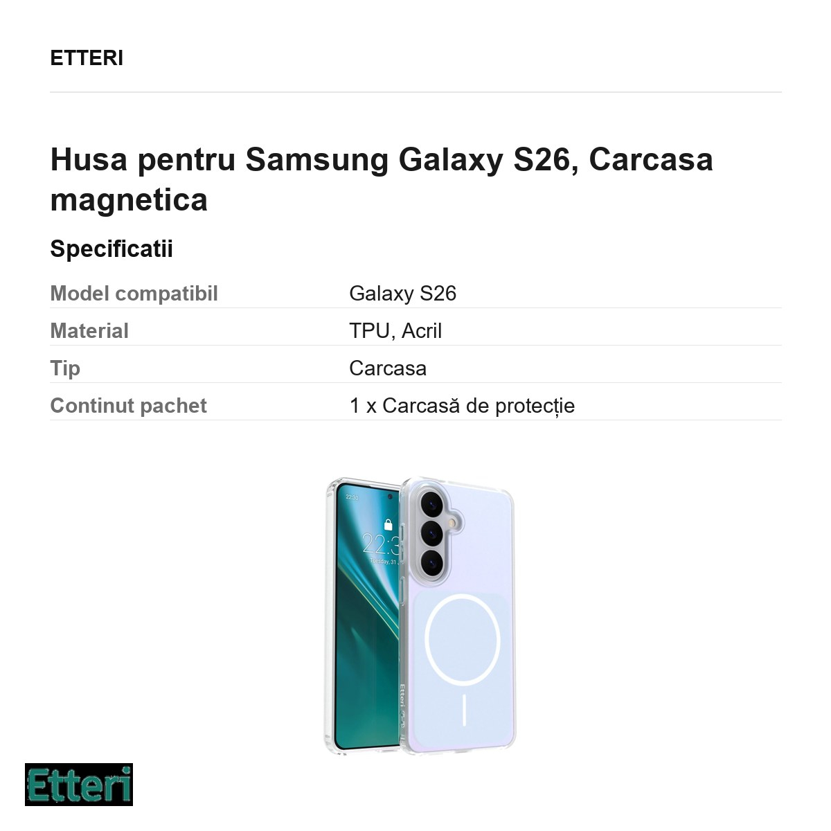 Husa Etteri Hidden Pearl pentru Samsung Galaxy S26, Carcasa magnetica, Albastru deschis [3]
