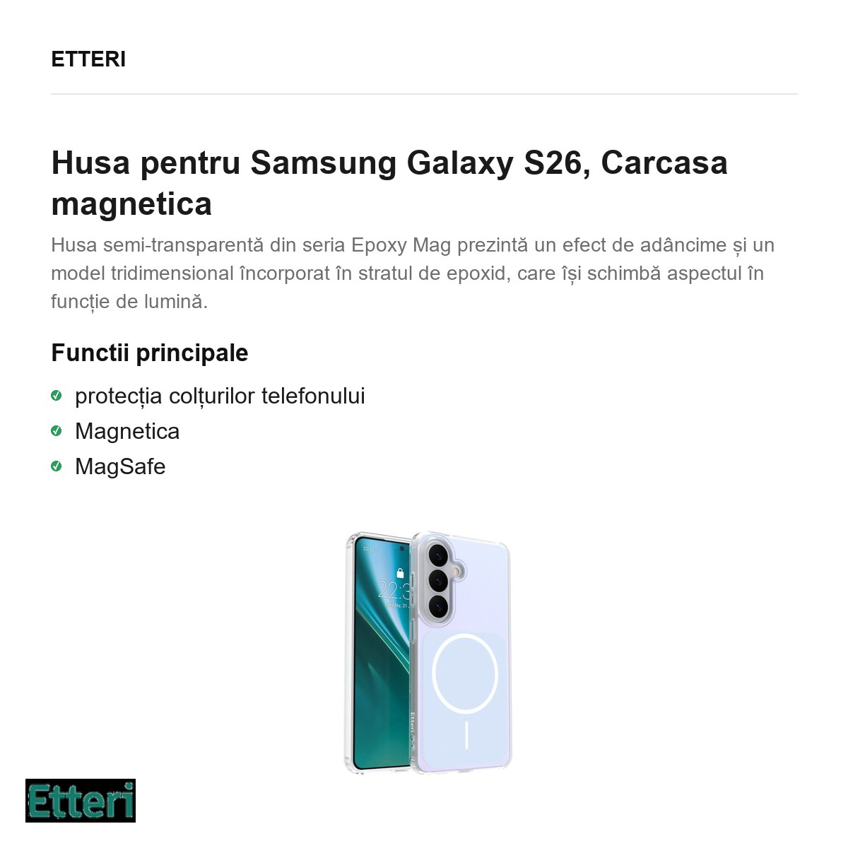 Husa Etteri Hidden Pearl pentru Samsung Galaxy S26, Carcasa magnetica, Albastru deschis [2]