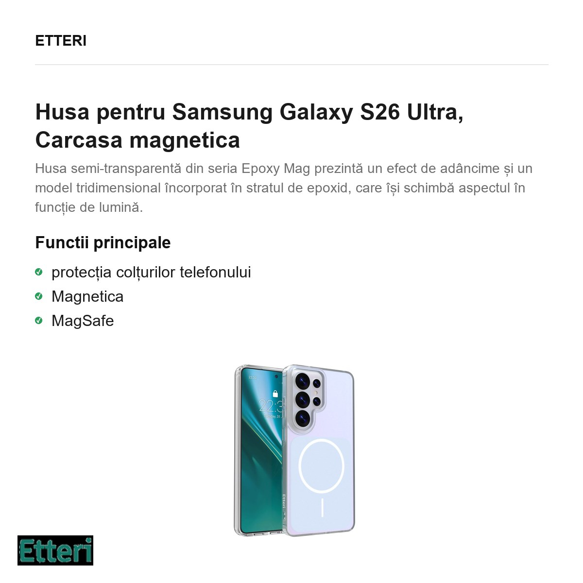 Husa Etteri Hidden Pearl pentru Samsung Galaxy S26 Ultra, Carcasa magnetica, Albastru deschis [2]