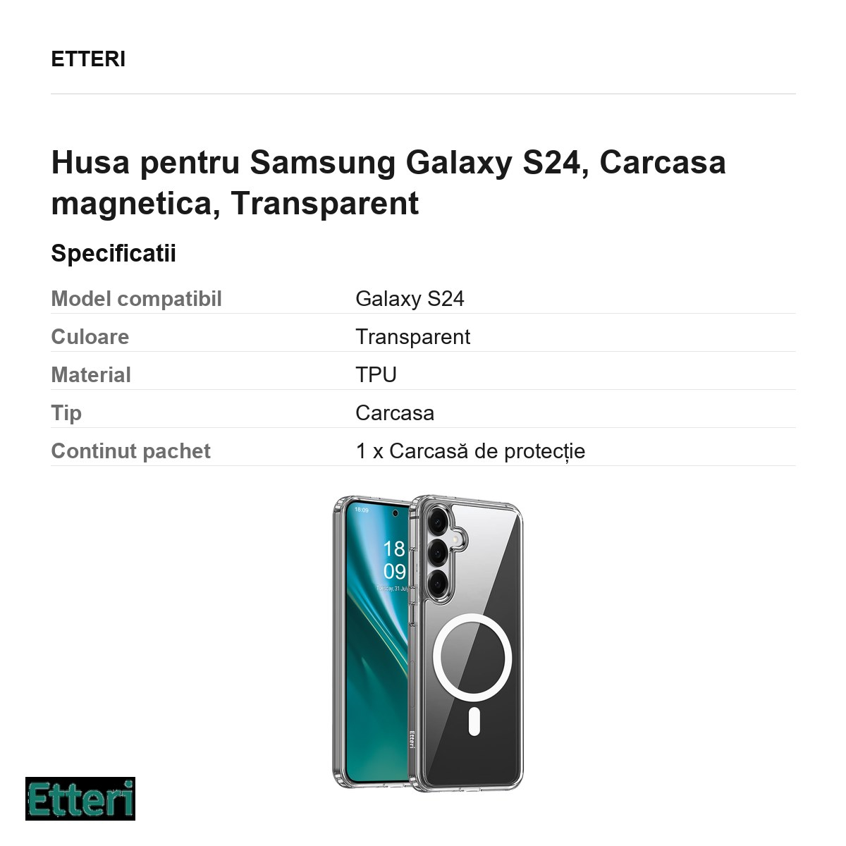 Husa Etteri Hybrid Mag pentru Samsung Galaxy S24, Carcasa magnetica, Transparent [3]