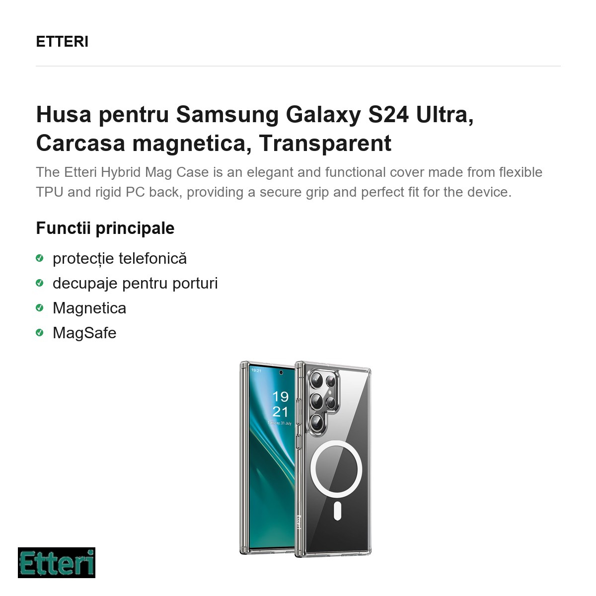 Husa Etteri Hybrid Mag pentru Samsung Galaxy S24 Ultra, Carcasa magnetica, Transparent [2]