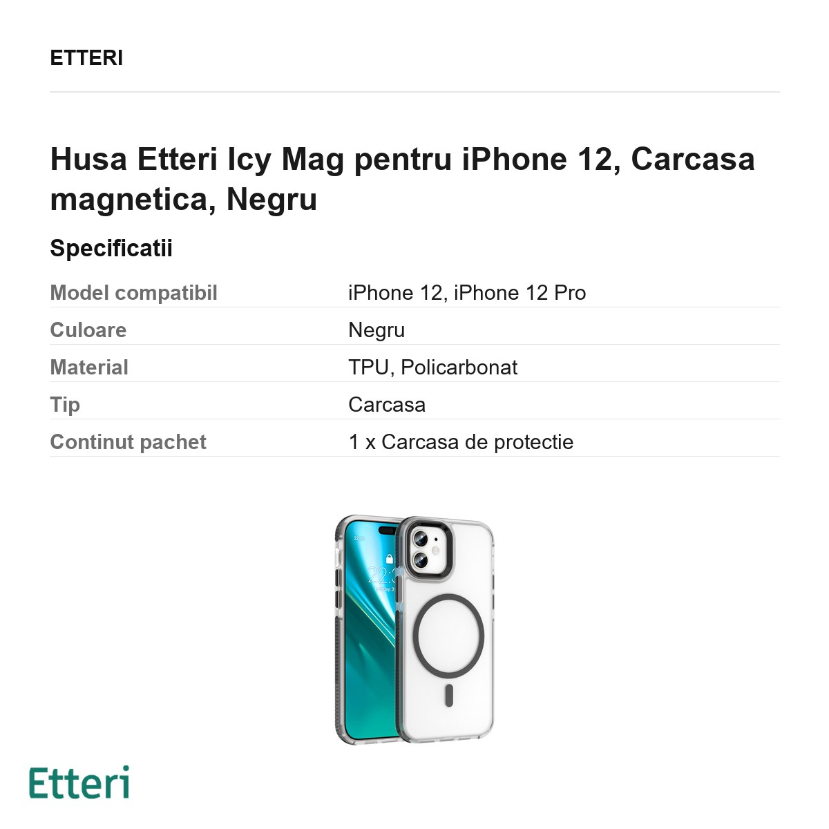 Husa Etteri Icy Mag pentru iPhone 12, Carcasa magnetica, Negru [3]