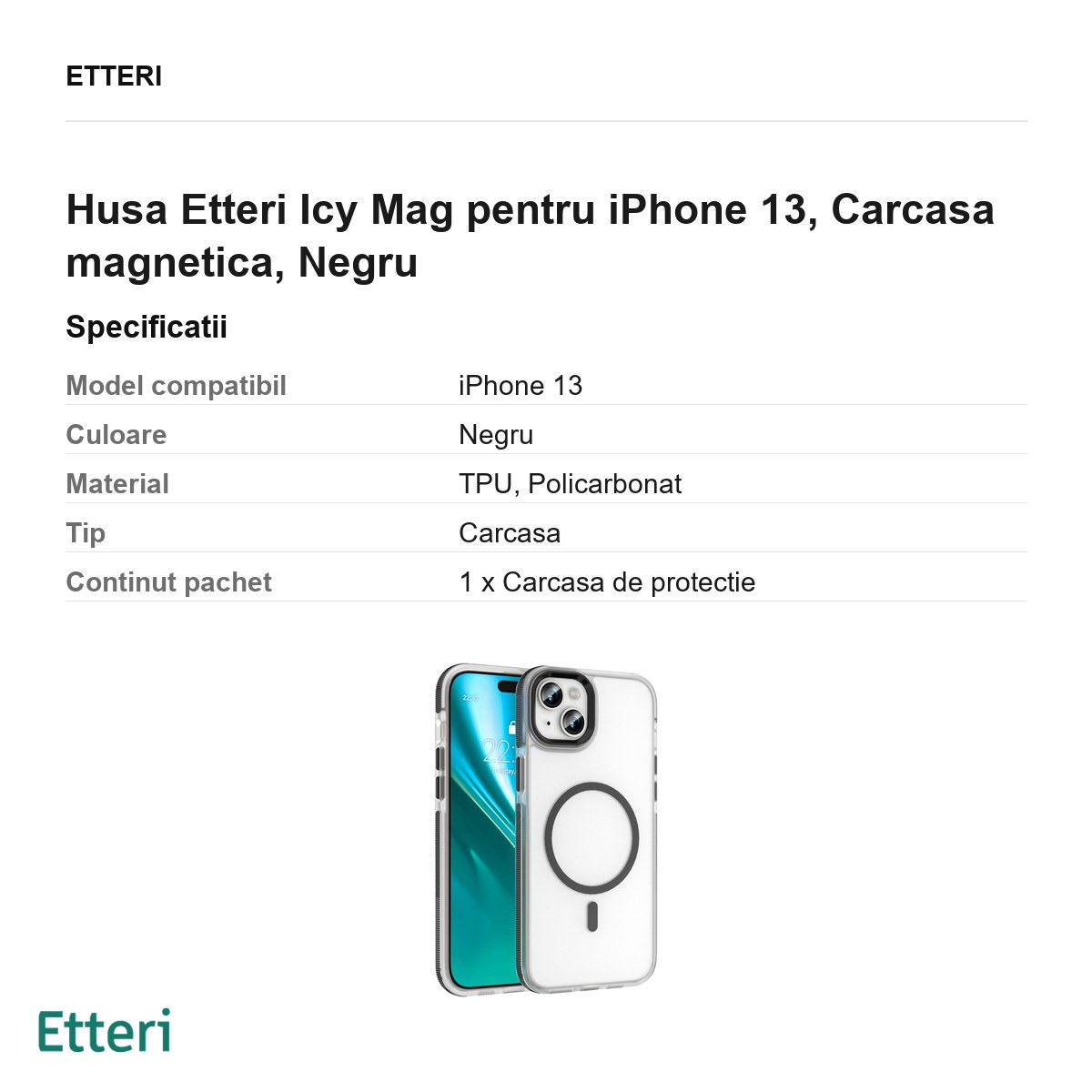 Husa Etteri Icy Mag pentru iPhone 13, Carcasa magnetica, Negru [3]