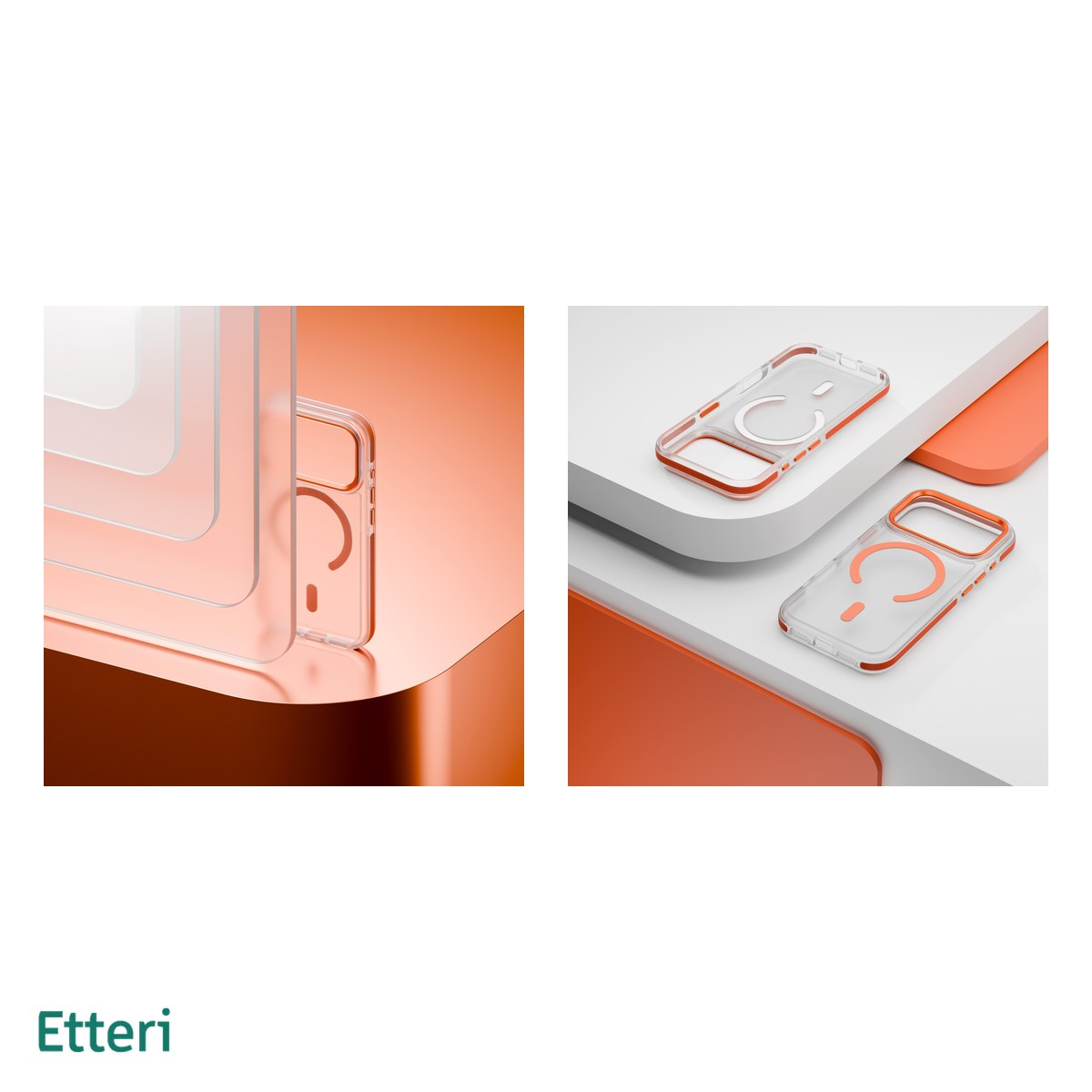 Husa Etteri Icy Mag pentru iPhone 17 Pro Max, Carcasa magnetica, protectie telefonica, marginile antiderapante, buton metalic, TPU (poliuretan termoplastic), PC, Portocaliu [5]