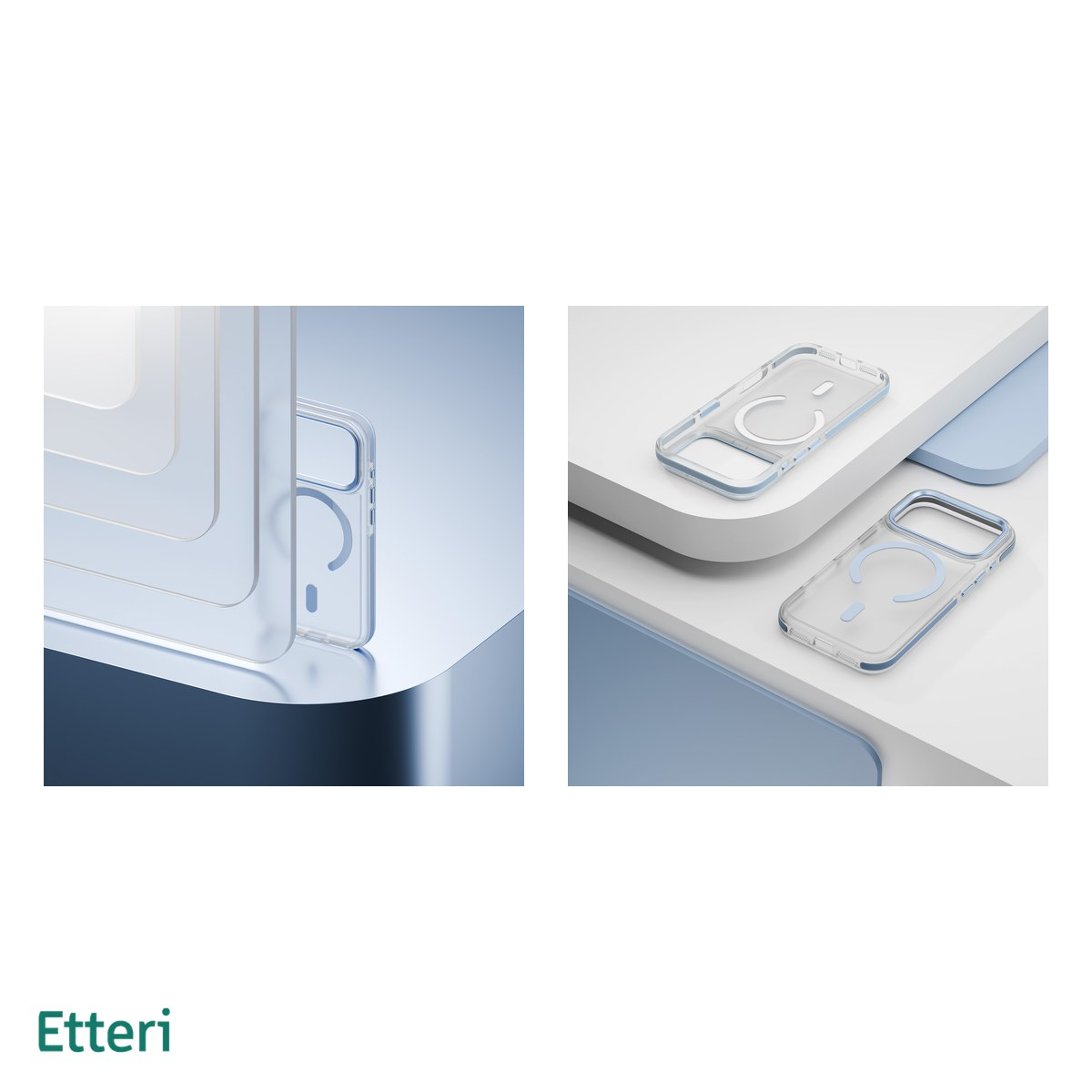 Husa Etteri Icy Mag sky pentru iPhone 17 Pro Max, Carcasa magnetica, protectie telefonica, marginile antiderapante, buton metalic, PC, TPU (poliuretan termoplastic), Albastru [5]