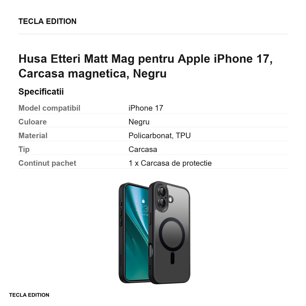 Husa Etteri Matt Mag pentru Apple iPhone 17, Carcasa magnetica, Negru [3]