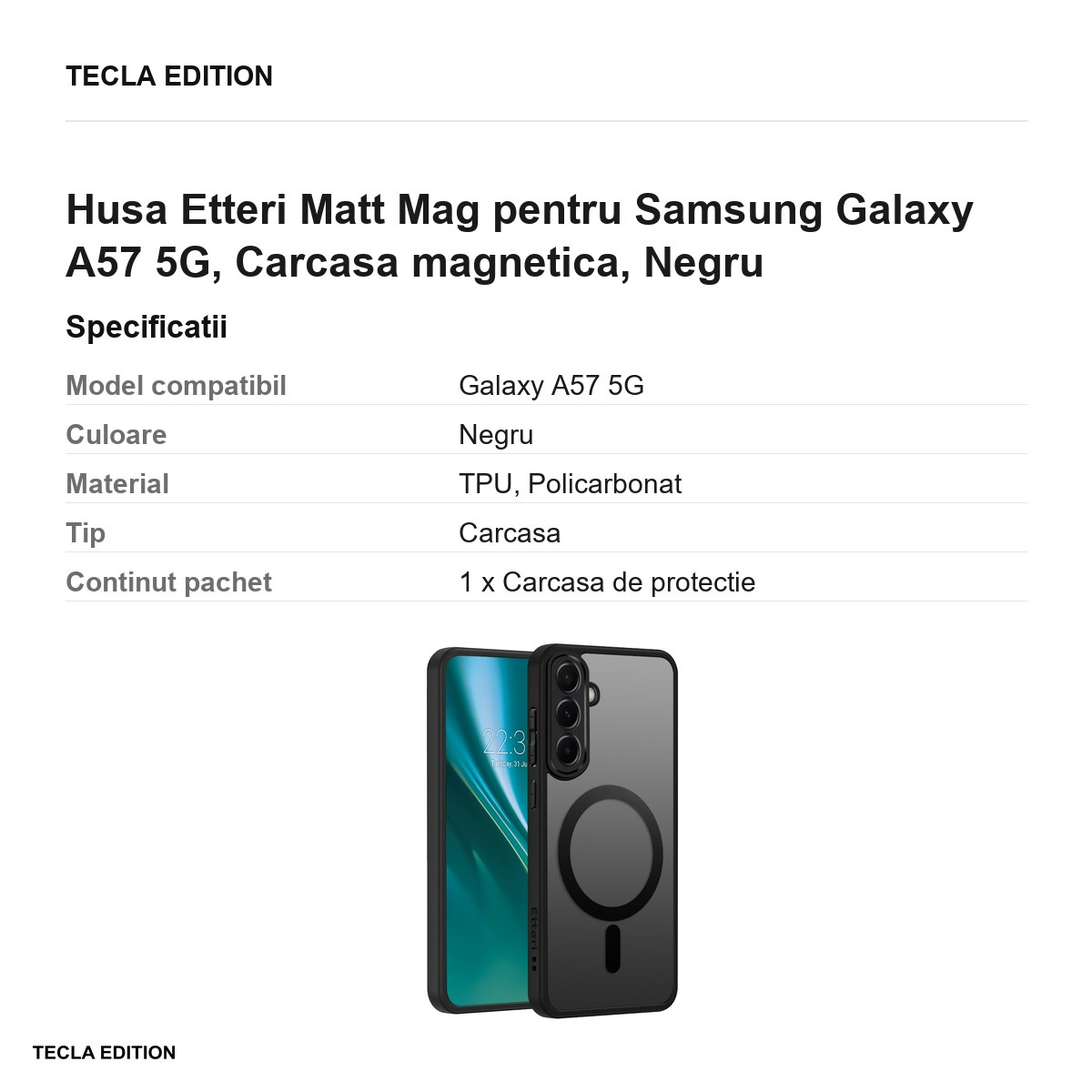 Husa Etteri Matt Mag pentru Samsung Galaxy A57 5G, Carcasa magnetica, Negru [3]