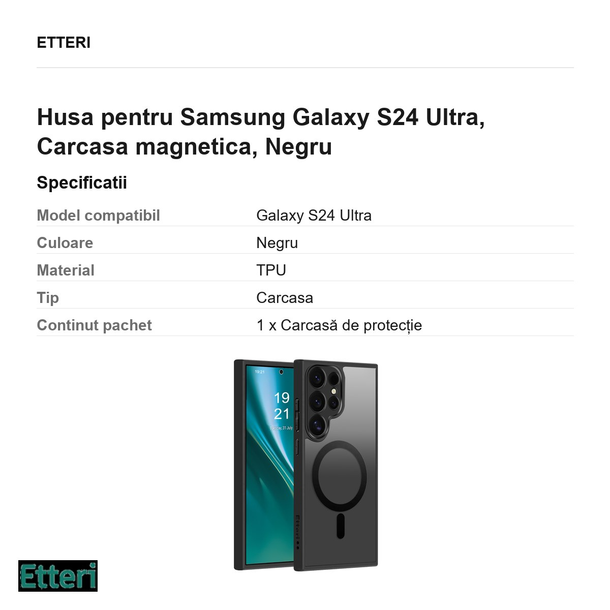 Husa Etteri Matt Mag pentru Samsung Galaxy S24 Ultra, Carcasa magnetica, Negru [3]