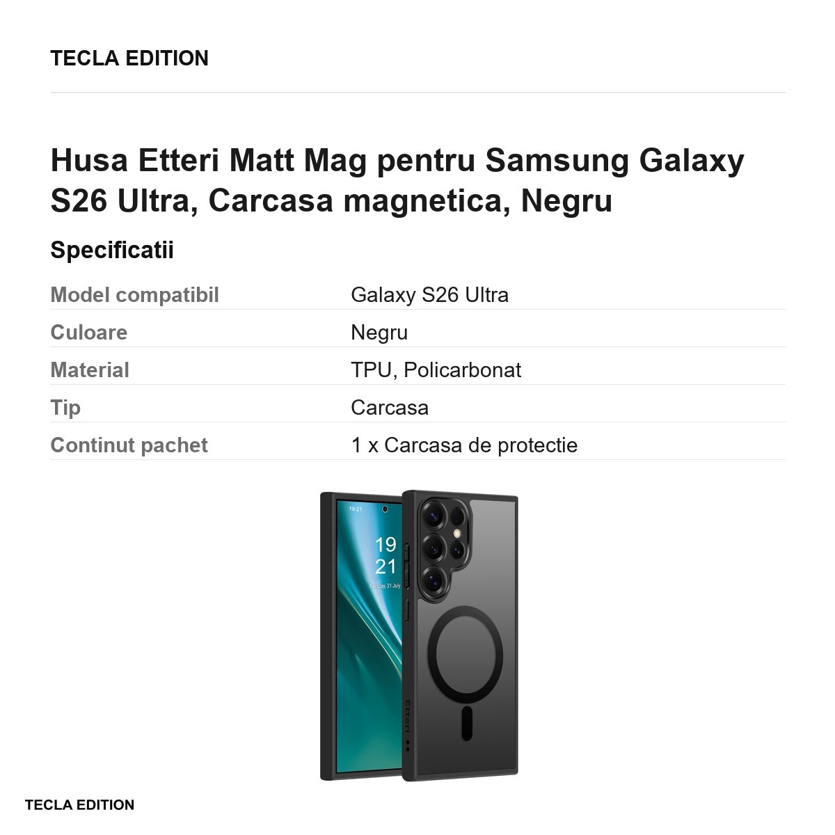Husa Etteri Matt Mag pentru Samsung Galaxy S26 Ultra, Carcasa magnetica, Negru [3]