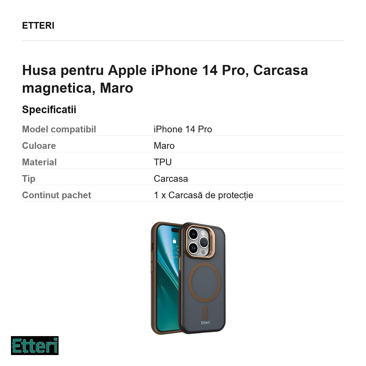 Husa Etteri Morning Fog pentru Apple iPhone 14 Pro, Carcasa magnetica, Maro [3]