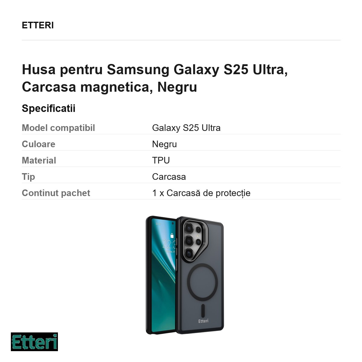 Husa Etteri Morning Fog pentru Samsung Galaxy S25 Ultra, Carcasa magnetica, Negru [3]