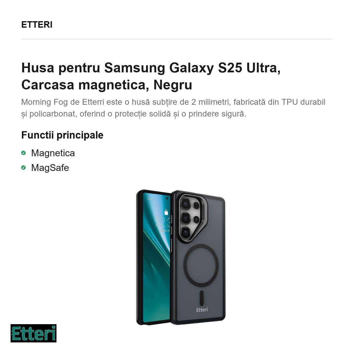 Husa Etteri Morning Fog pentru Samsung Galaxy S25 Ultra, Carcasa magnetica, Negru [2]