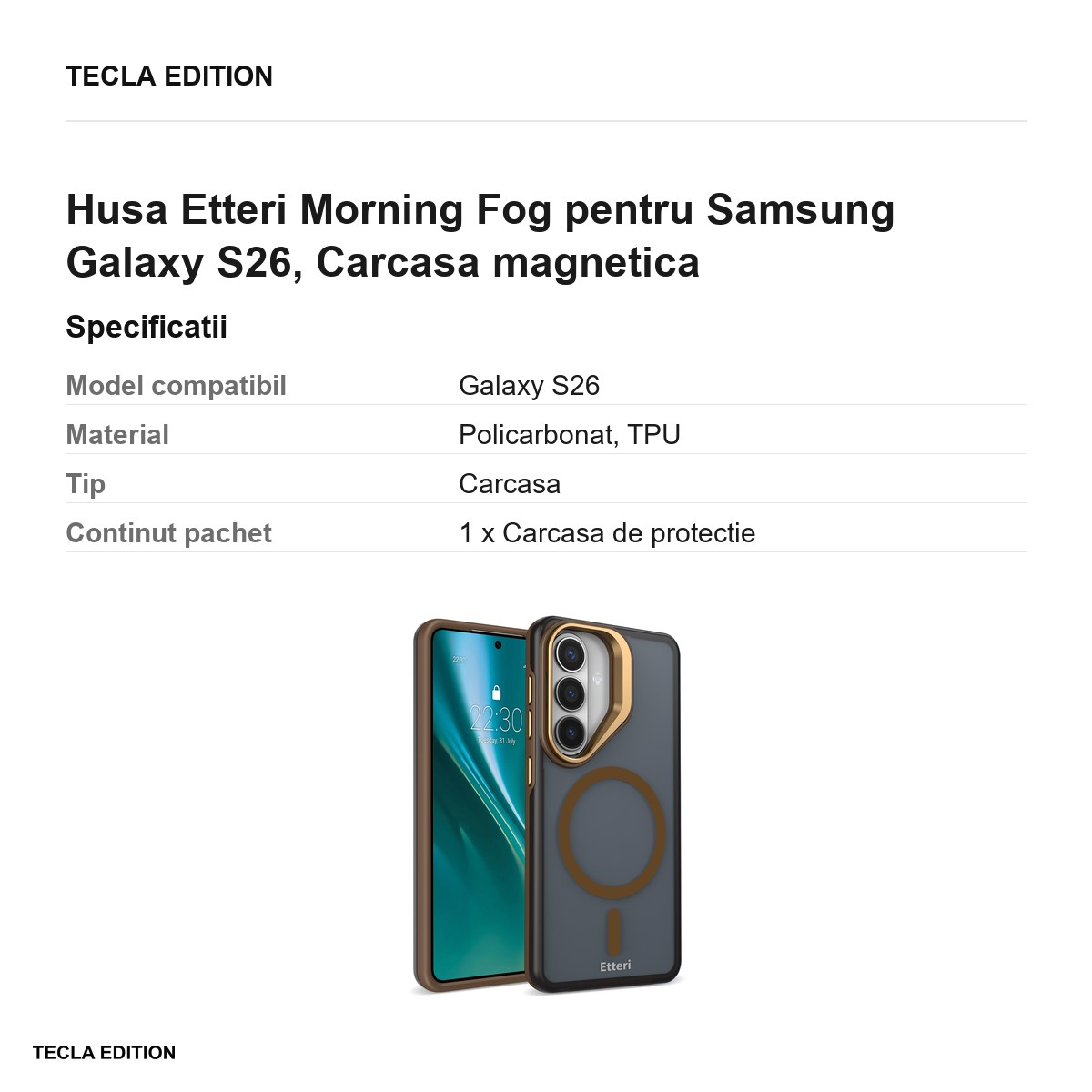 Husa Etteri Morning Fog pentru Samsung Galaxy S26, Carcasa magnetica, Maro [3]
