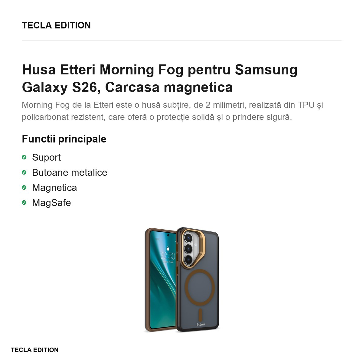 Husa Etteri Morning Fog pentru Samsung Galaxy S26, Carcasa magnetica, Maro [2]
