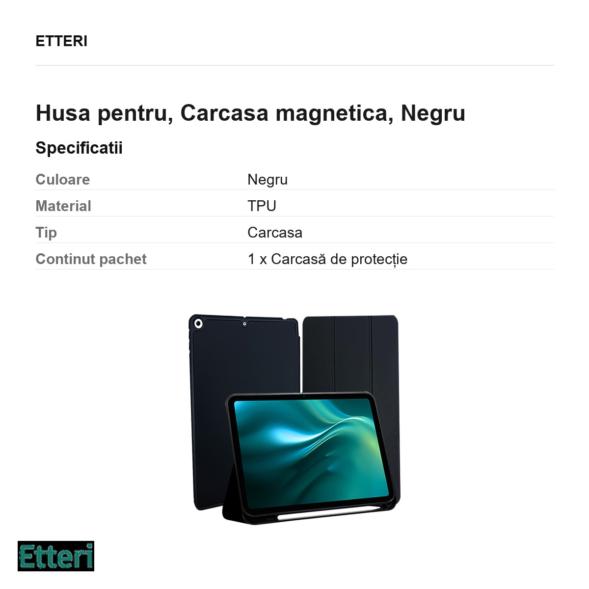 Husa Etteri pentru Apple iPad 10.2 (gen 7/8/9), Carcasa magnetica, Negru [4]