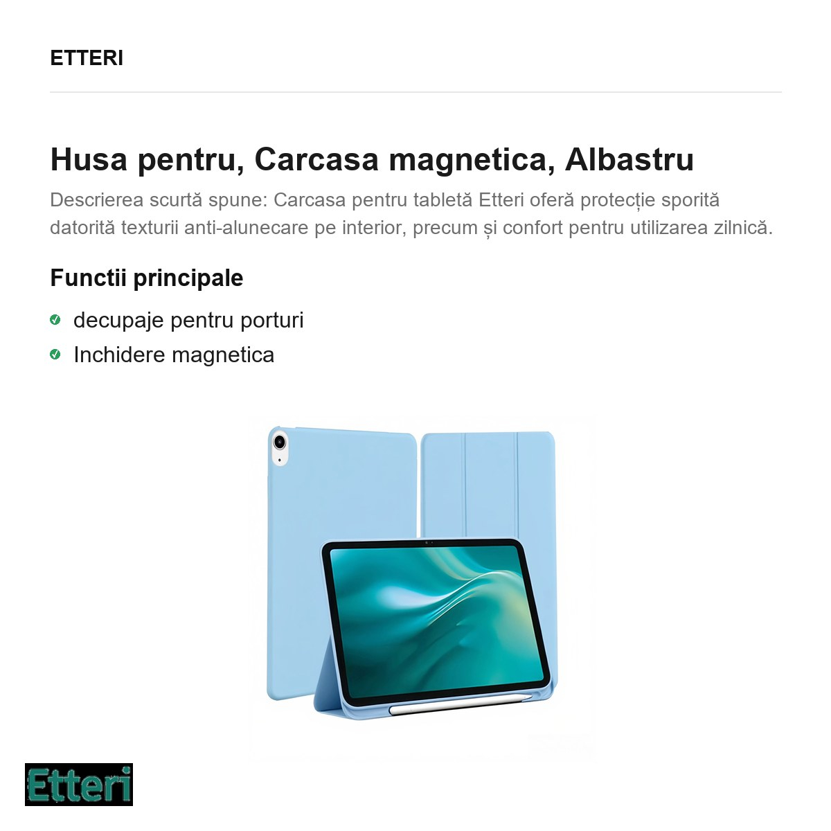 Husa Etteri pentru Apple iPad Air 10.9 (gen 4/5), Carcasa magnetica, Albastru [2]