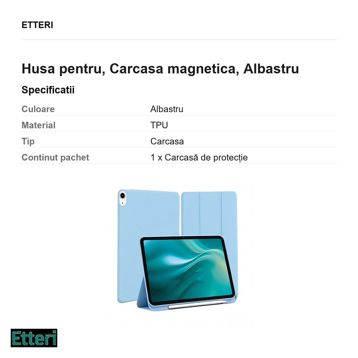 Husa Etteri pentru Apple iPad Air 10.9 (gen 4/5), Carcasa magnetica, Albastru [3]