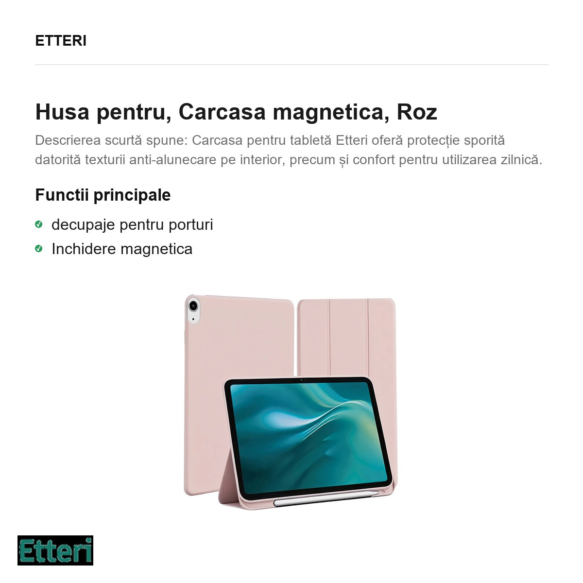 Husa Etteri pentru Apple iPad Air 10.9 (gen 4/5), Carcasa magnetica, Roz [2]