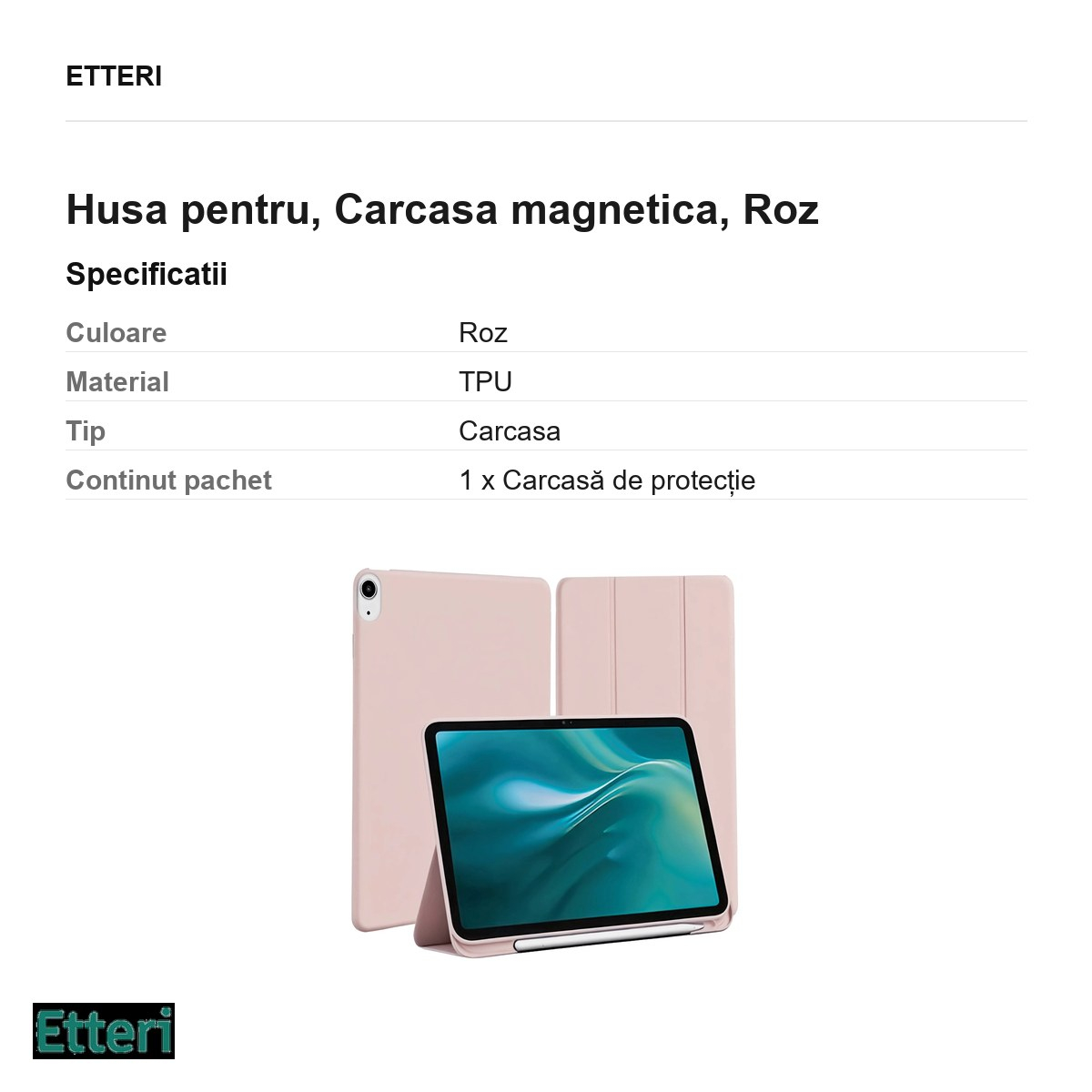 Husa Etteri pentru Apple iPad Air 10.9 (gen 4/5), Carcasa magnetica, Roz [3]