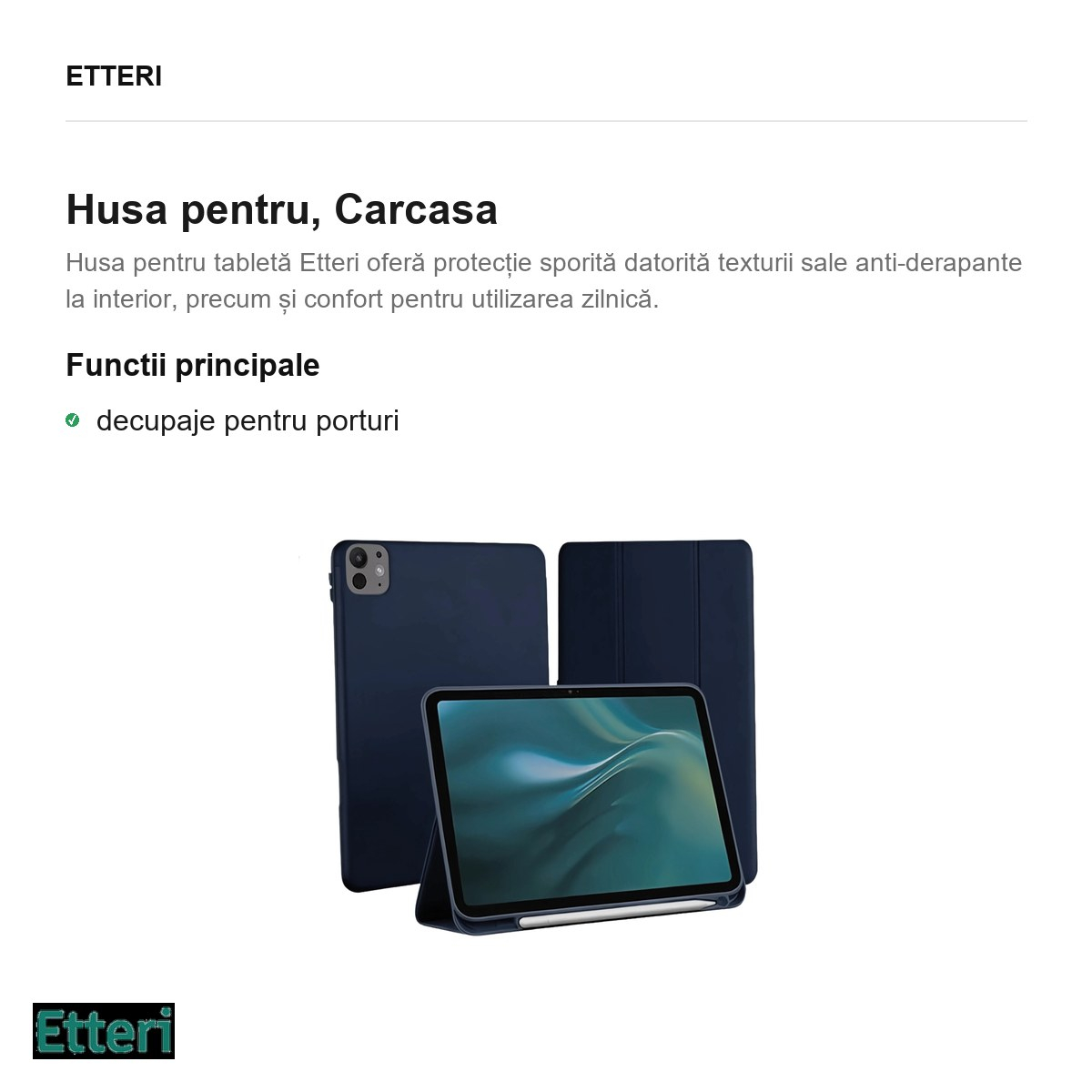 Husa Etteri pentru Apple iPad Pro 11 (2024), Carcasa, Albastru inchis [2]