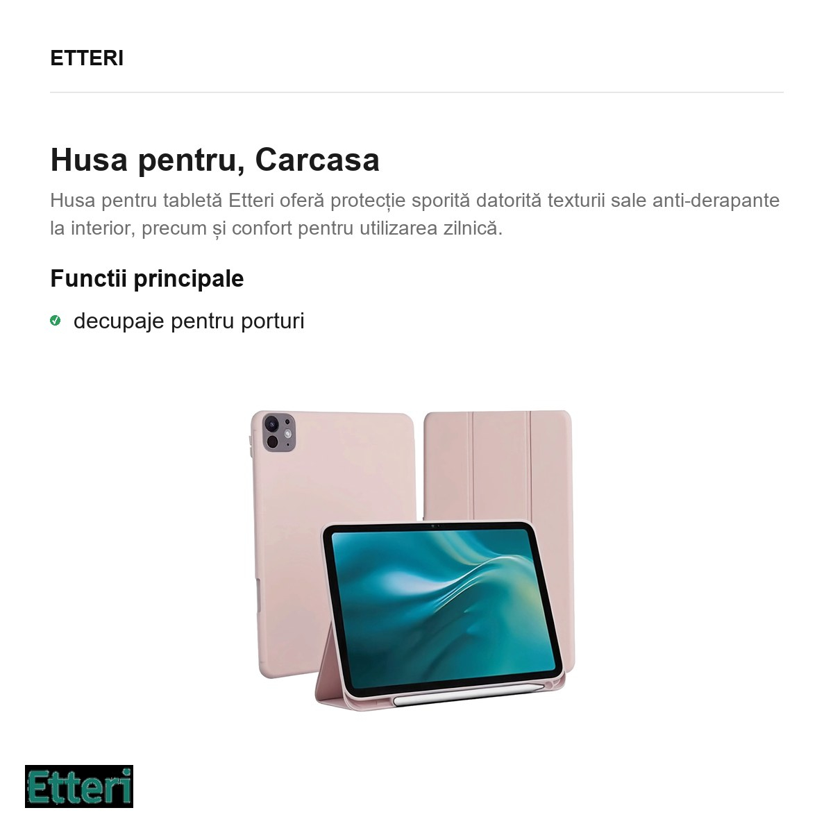 Husa Etteri pentru Apple iPad Pro 11 (2024), Carcasa, Roz deschis [2]