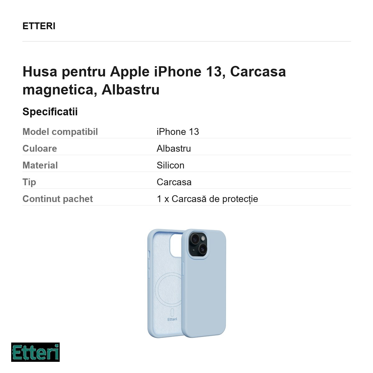 Husa Etteri Silicone Mag pentru Apple iPhone 13, Carcasa magnetica, Albastru [3]