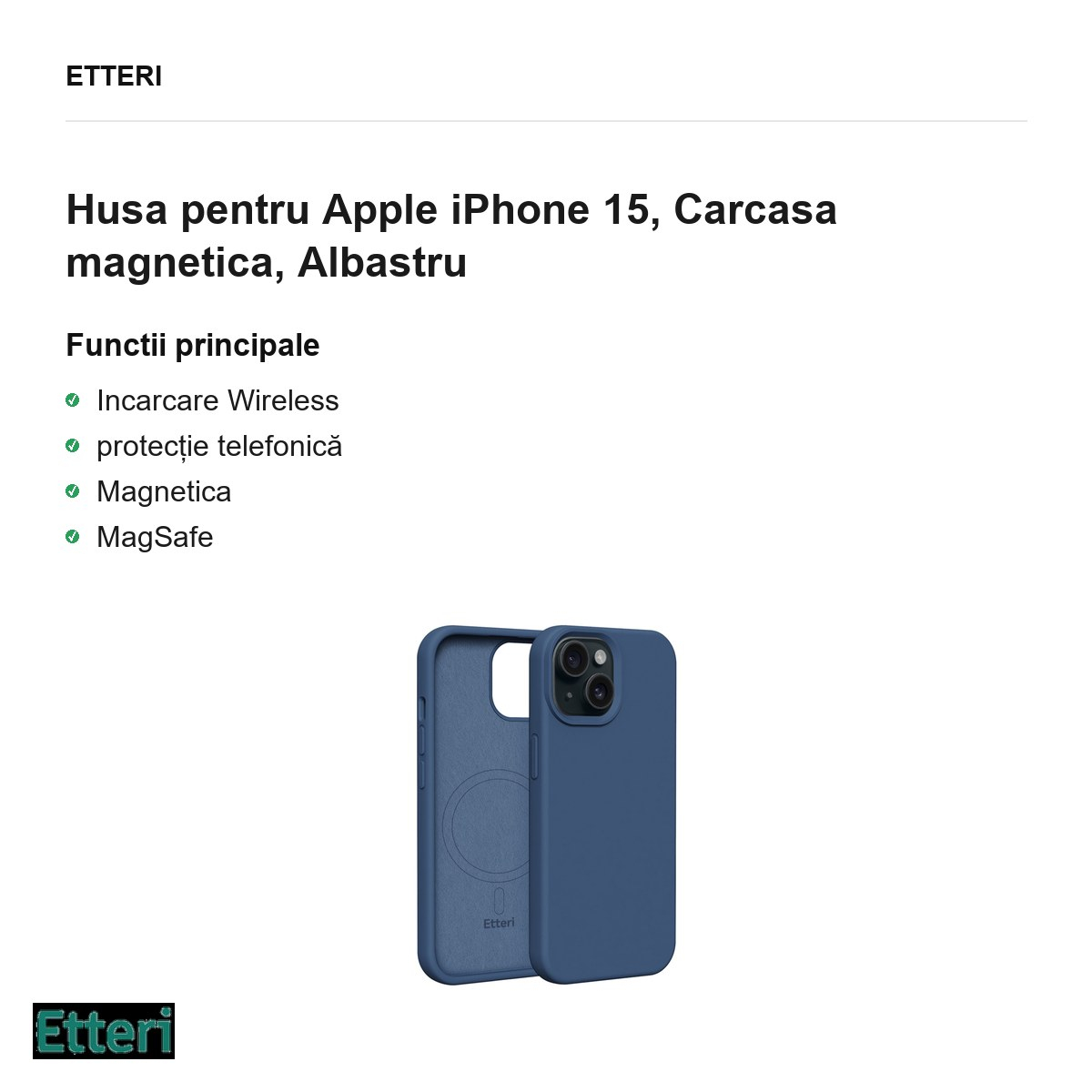 Husa Etteri Silicone Mag pentru Apple iPhone 15, Carcasa magnetica, Albastru [2]