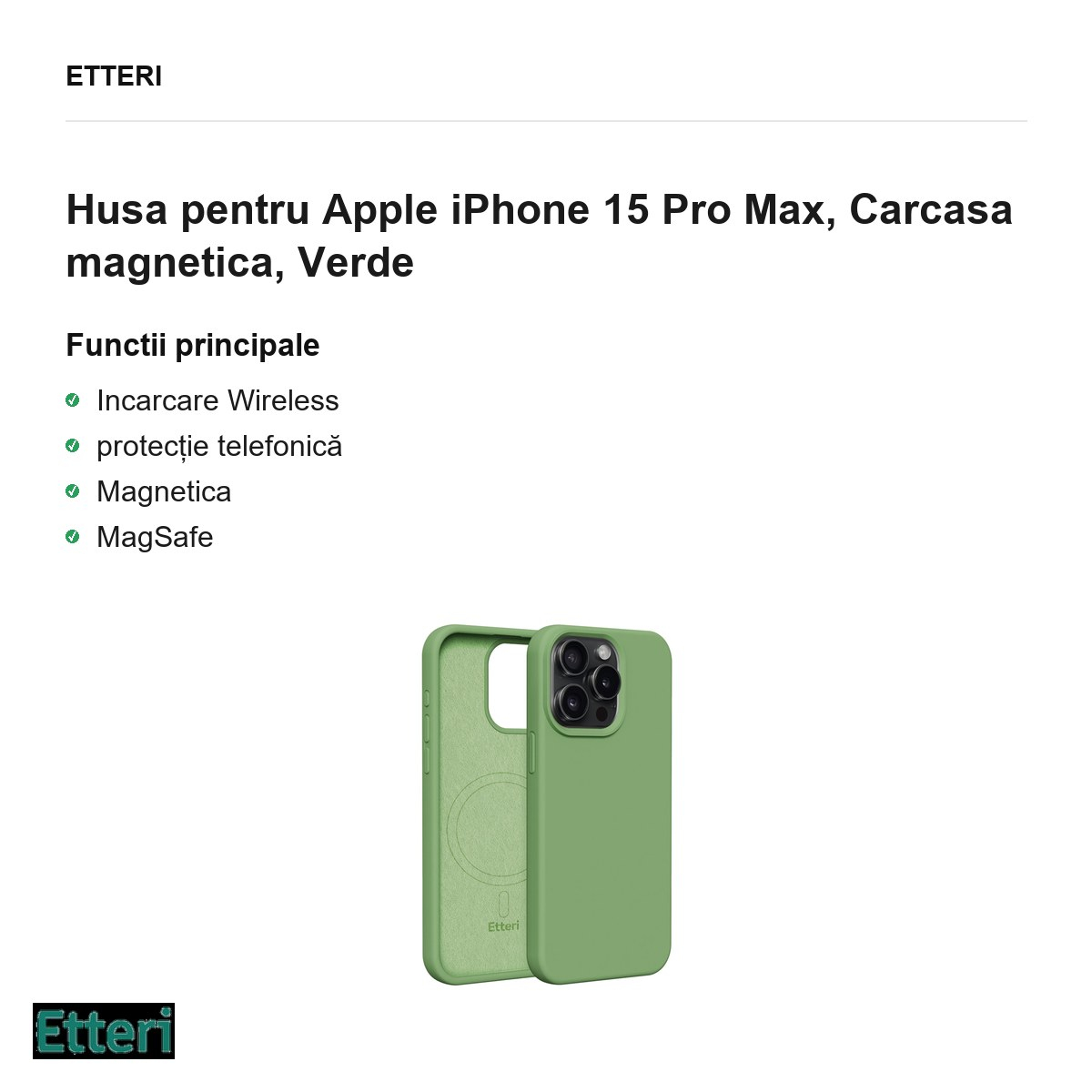 Husa Etteri Silicone Mag pentru Apple iPhone 15 Pro Max, Carcasa magnetica, Verde [2]