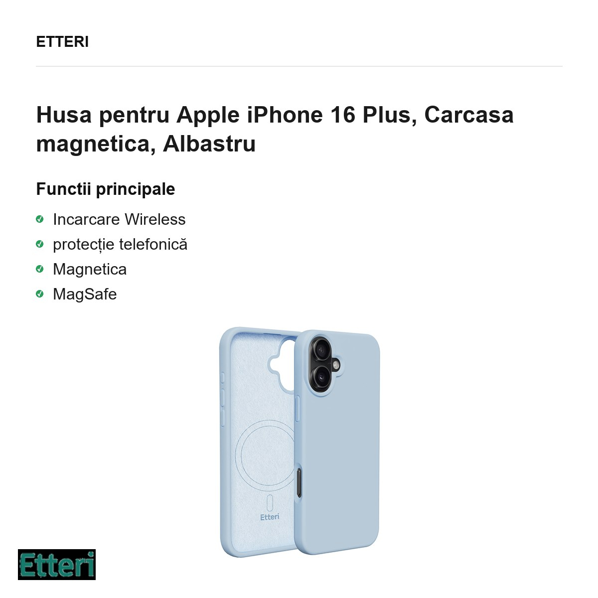 Husa Etteri Silicone Mag pentru Apple iPhone 16 Plus, Carcasa magnetica, Albastru [2]