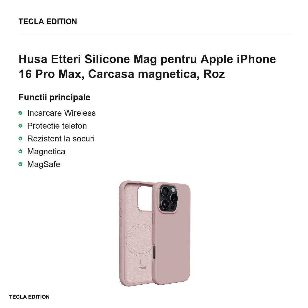 Husa Etteri Silicone Mag pentru Apple iPhone 16 Pro Max, Carcasa magnetica, Roz [2]