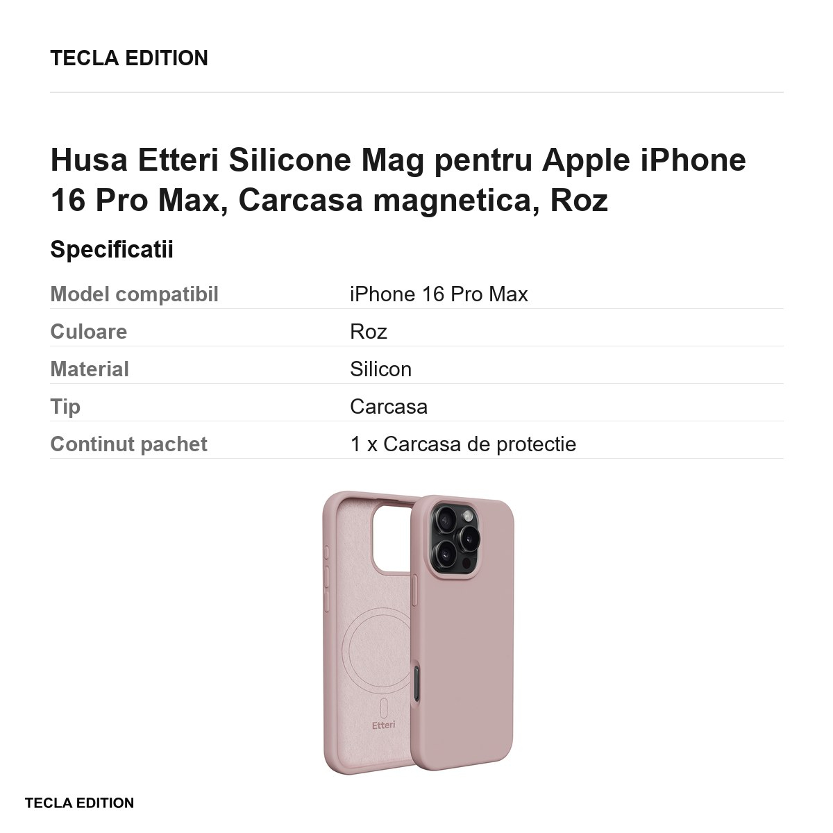 Husa Etteri Silicone Mag pentru Apple iPhone 16 Pro Max, Carcasa magnetica, Roz [3]