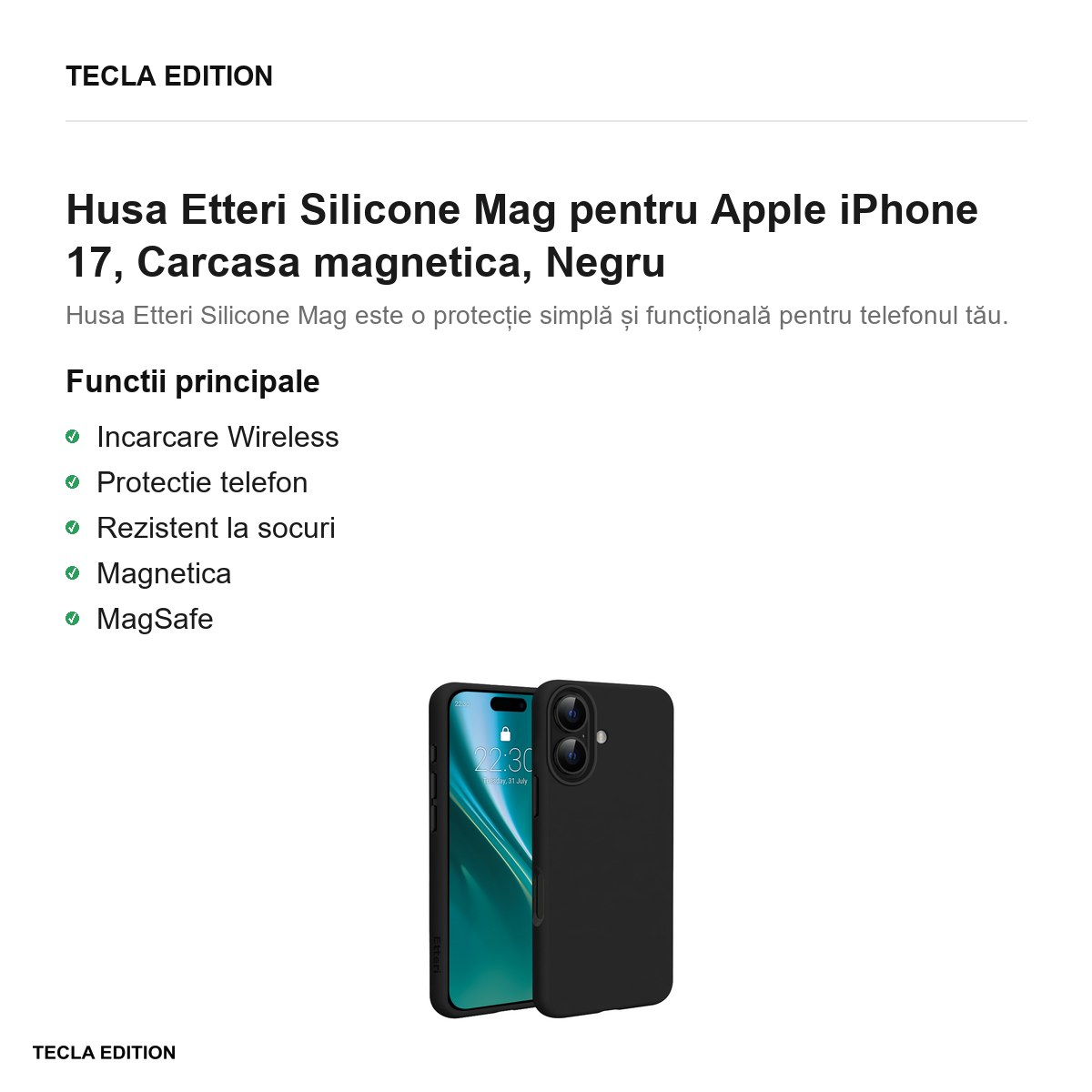 Husa Etteri Silicone Mag pentru Apple iPhone 17, Carcasa magnetica, Negru [2]