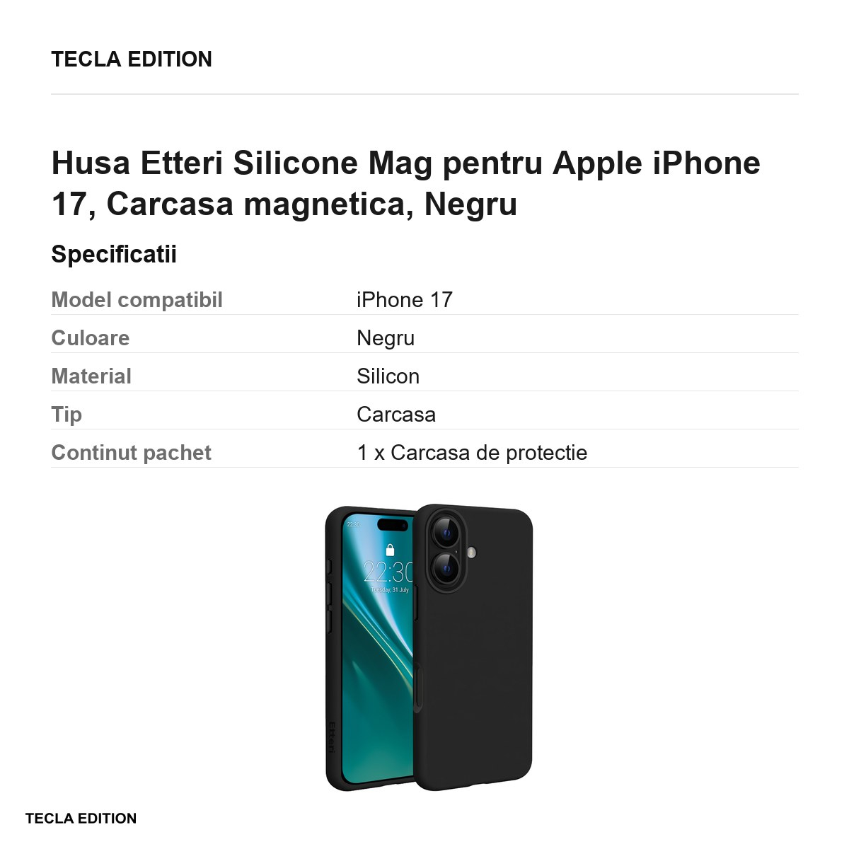 Husa Etteri Silicone Mag pentru Apple iPhone 17, Carcasa magnetica, Negru [3]