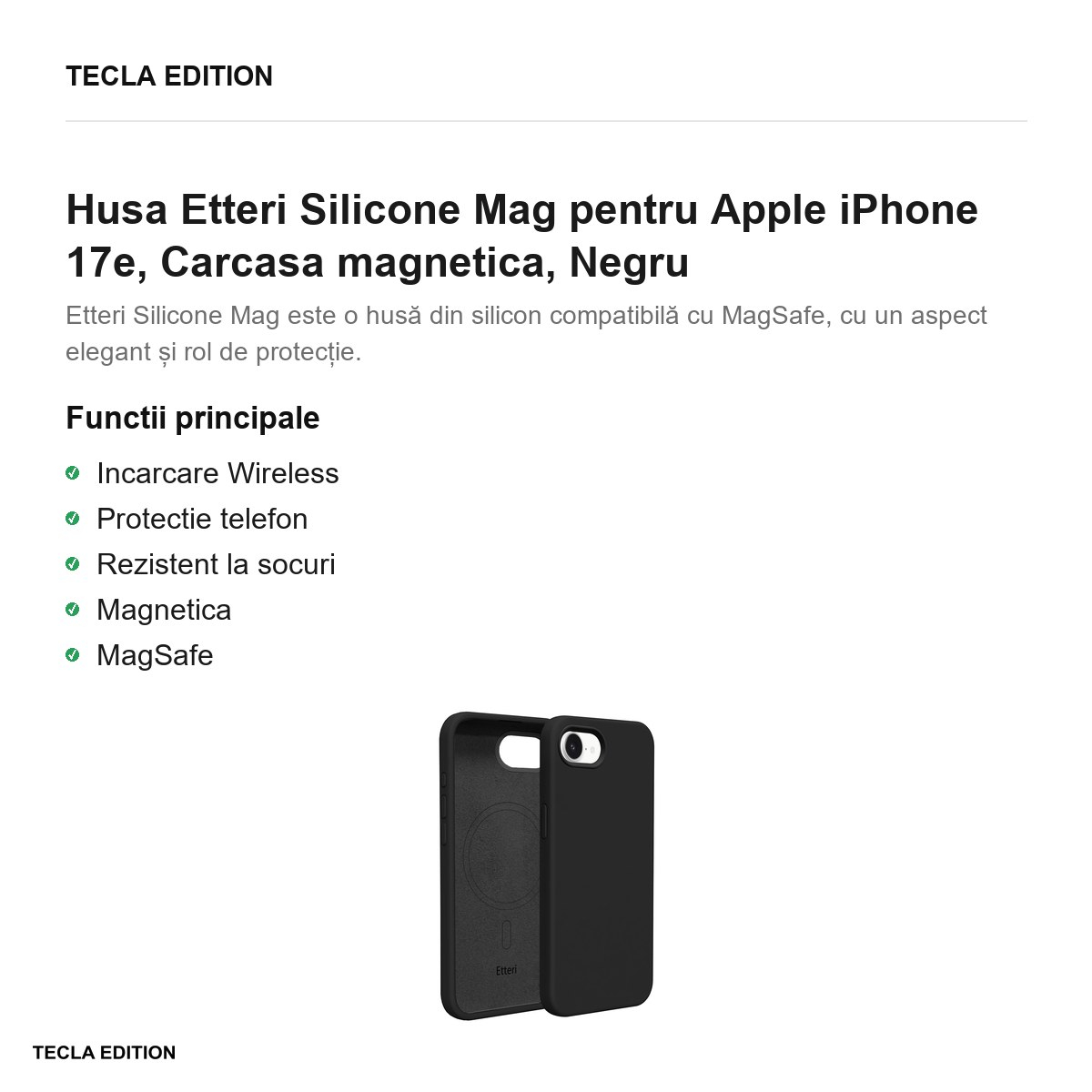 Husa Etteri Silicone Mag pentru Apple iPhone 17e, Carcasa magnetica, Negru [2]