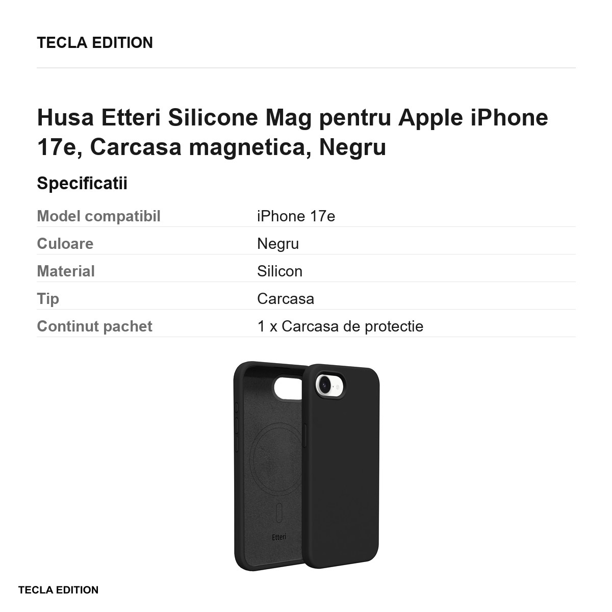Husa Etteri Silicone Mag pentru Apple iPhone 17e, Carcasa magnetica, Negru [3]