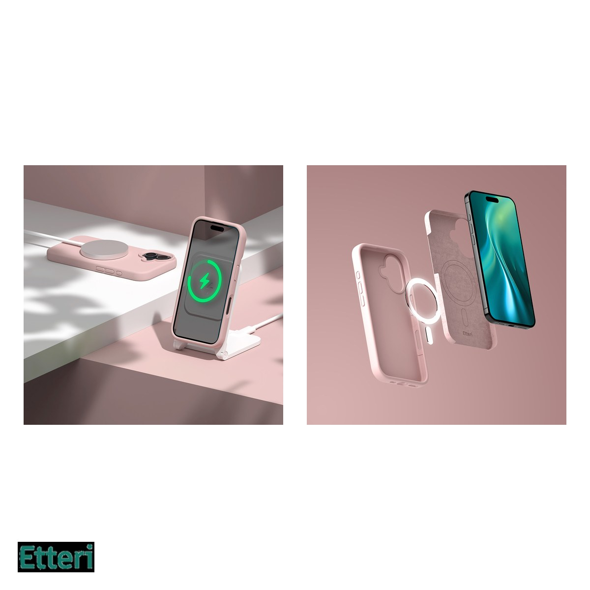 Husa Etteri Silicone Mag pentru Apple iPhone 17e, Carcasa magnetica, Roz [5]
