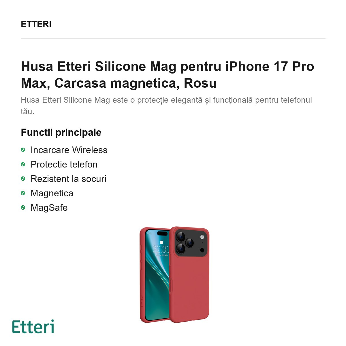 Husa Etteri Silicone Mag pentru iPhone 17 Pro Max, Carcasa magnetica, Rosu [2]