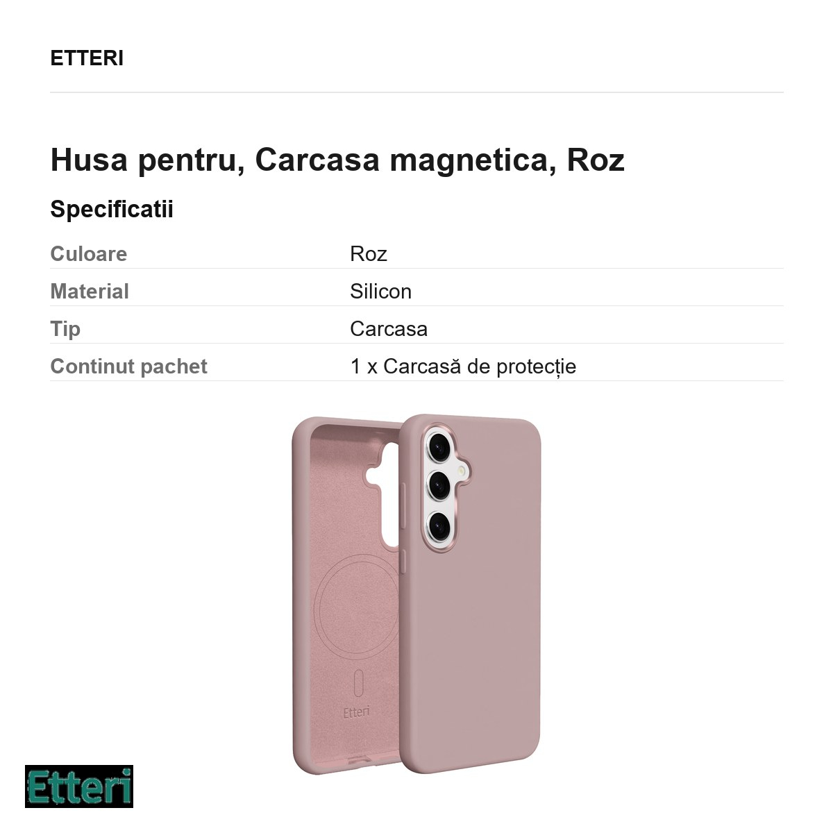Husa Etteri Silicone Mag pentru Samsung Galaxy S25, Carcasa magnetica, Roz [3]