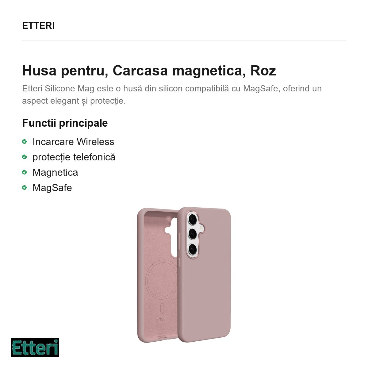 Husa Etteri Silicone Mag pentru Samsung Galaxy S25, Carcasa magnetica, Roz [2]