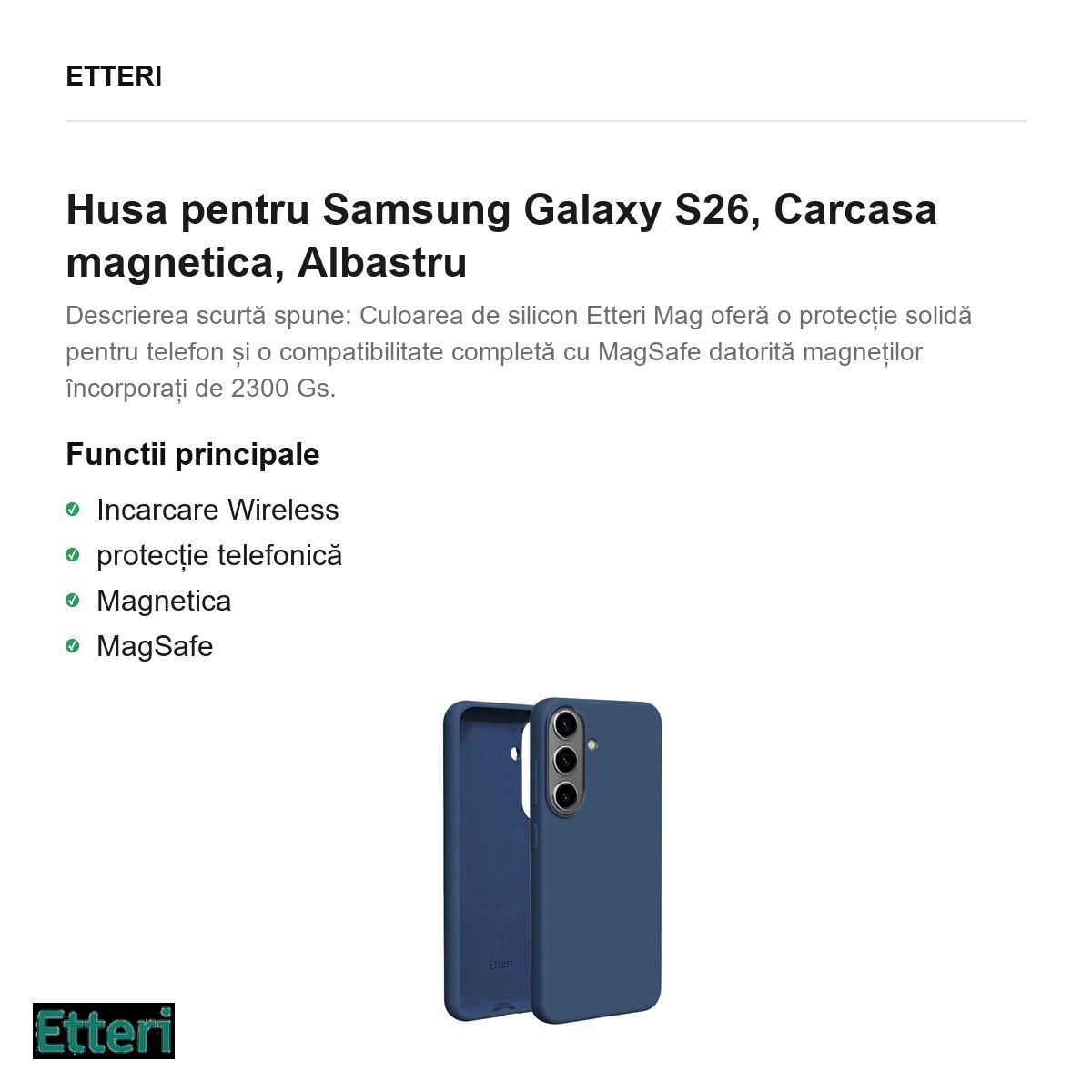 Husa Etteri Silicone Mag pentru Samsung Galaxy S26, Carcasa magnetica, Albastru [2]