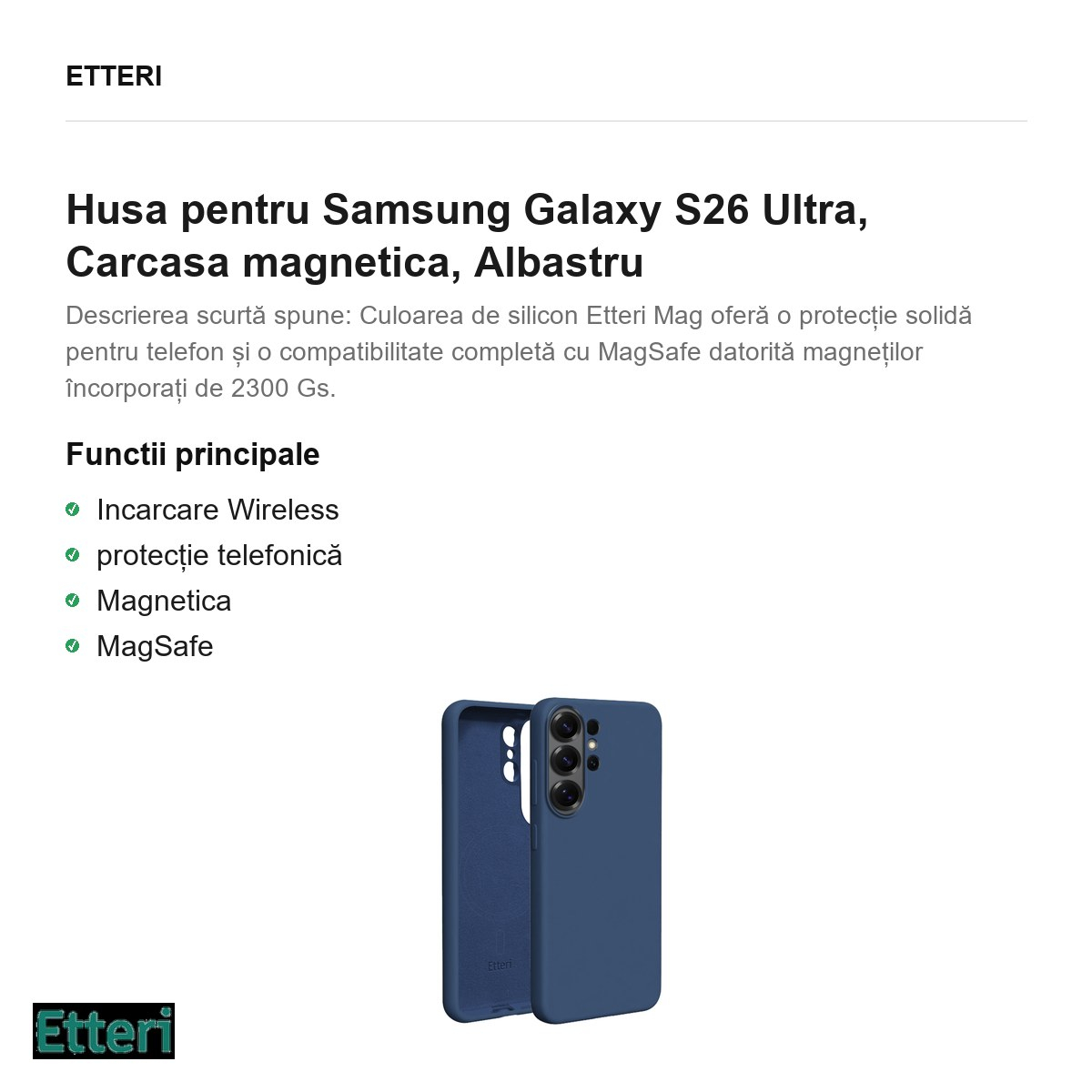 Husa Etteri Silicone Mag pentru Samsung Galaxy S26 Ultra, Carcasa magnetica, Albastru [2]